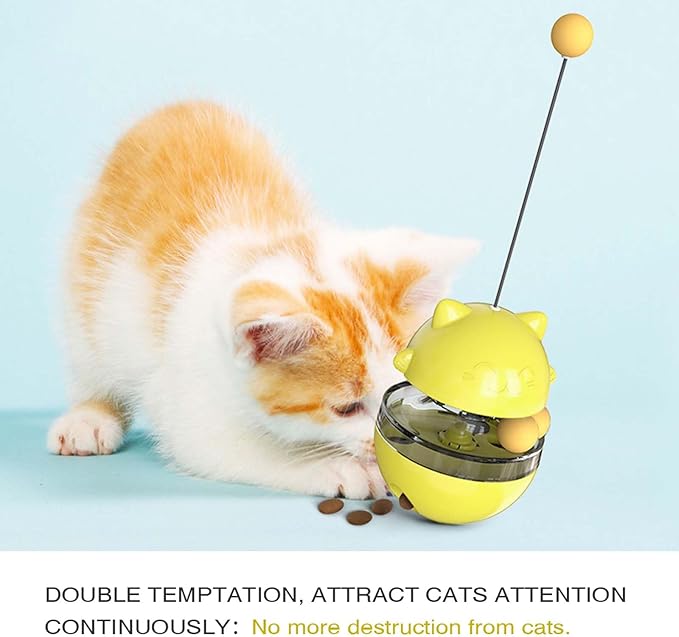 YILEAITECH Cat Toy for Indoor Cats Wobble KittenTreat Dispensing Ball Food Dispenser Puzzle Slow Feeder Balls Kitty Stimulating Indoor Interactive Brain Game Toys Gift (Yellow)