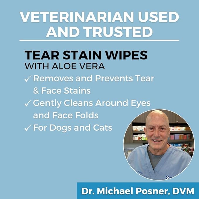 Nootie Tear Stain Wipes for Dogs & Cats, Gently Remove and Prevent Tear Stains with Aloe Vera, 60 Count