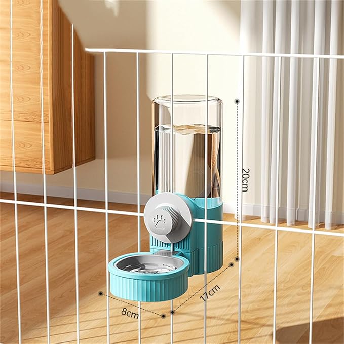 Cage Hanging Bowl Refillable Food and Water Bowls for Dog and Cat - Kennel Crate Double Bowls with Automatic Food Dispense Feeder - Blue
