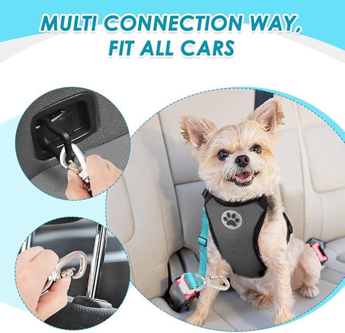 SlowTon Dog Seatbelt, 2 Pack Dog Seat Belt Car Leash Adjustable Elastic Bungee Buffer Heavy Duty Nylon Reflective Pet Safety Tether Connect to Dog Harness for Travel Riding in Vehicle (Daul Clip, TB)