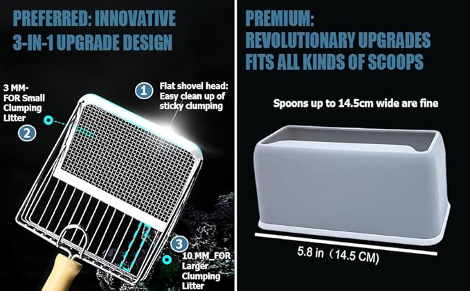 2025 Latest 5-In-1 Cat Litter Scooper with Holder, Metal Cat Litter Scoop Deep Shovel Kitty Poop Scooper Stand for Litter Box, Fast Sifting Kitty Poop Scooper Caddy Poop Scooper Stand (Multicolor-B)