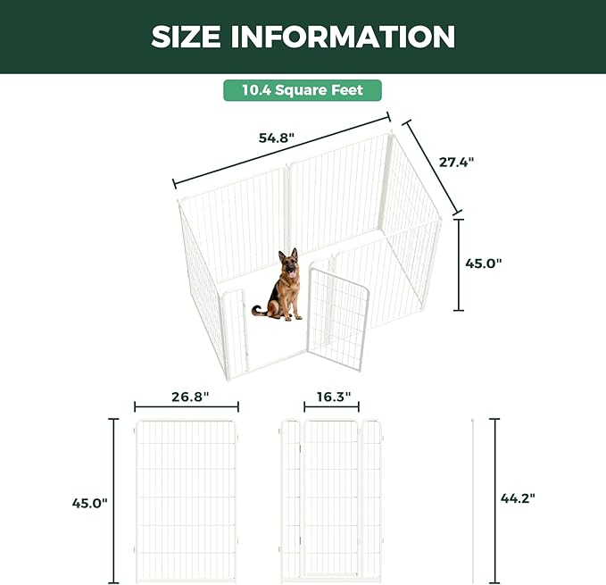 FXW Homeplus Unleashed Indoor Dog Playpen - Stress-Free and Safe Play, Heavy Duty 45 Inch 6 Panels Dog Pen for Large Dogs, White│Patented