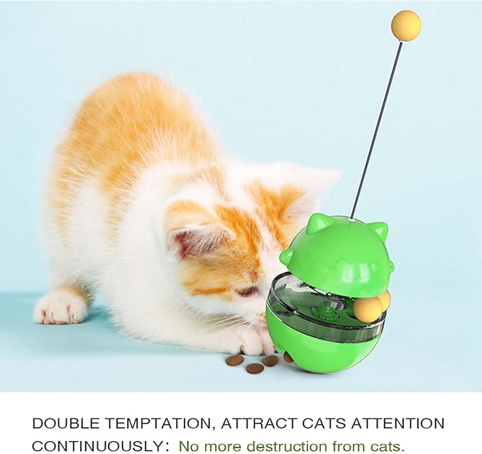 YILEAITECH Cat Toy for Indoor Cats Wobble KittenTreat Dispensing Ball Food Dispenser Puzzle Slow Feeder Balls Kitty Stimulating Indoor Interactive Brain Game Toys Gift (Green)