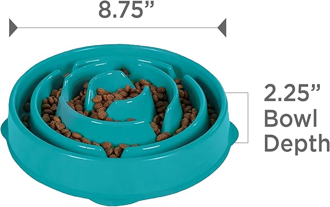 Outward Hound Fun Feeder Slo Bowl – Medium 2‑Cup Capacity, Slow Feeding, Small to Medium Dogs & Cats, Non-Slip, Turquoise, Drop Pattern