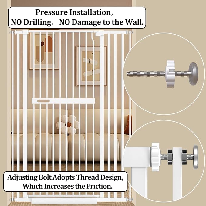 WAOWAO 71" Extra Tall Cat Pet Gate 29.92-45.66" Wide Pressure Mounted Walk Through Swing Auto Close Safety White Metal Dog Pet Puppy Cat for Indoor Stairs,Doorways