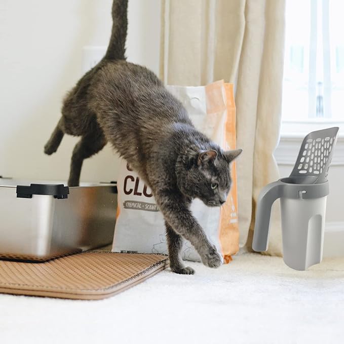 Cat Litter Scoop, Litter Scooper with Holder Removable Manure Sieve Scoop, Large Capacity Cat Litter Scooper Comes with 215 Bags and A Pair of Cat Brush for Shedding Gloves.