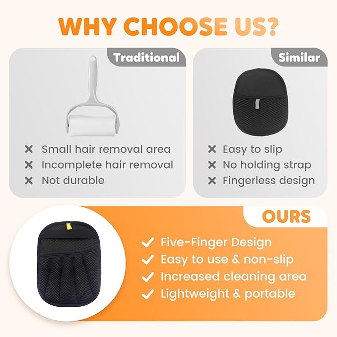 Drkicsy Pet Hair Removal Glove for Cats & Dogs, Reusable Pet Hair Remover Electrostatic Gloves, Magic Pet Grooming Gloves Cat & Dog Hair Remover for Couch, Furniture, Carpet, Curtain (Black)