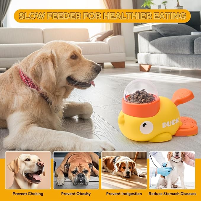 Pets Sparkle Duck Dog Treat Dispenser Toy - Anti-Slip Interactive Slow Puzzle Feeder for Dogs & Cats - 3 Challenge Lids for IQ Training, Mental Enrichment for Small, Medium & Large Dogs