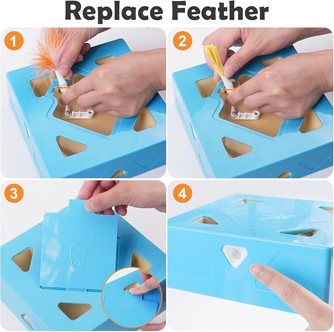 Migipaws MigiBox Cat Toy, Interactive Kitten Toy for Indoor Cats, Automatic Pop Out Feathers from 7 Holes Randomly, Pounce Mystery Under Cover to Stimulate Bored Furry, Rechargable