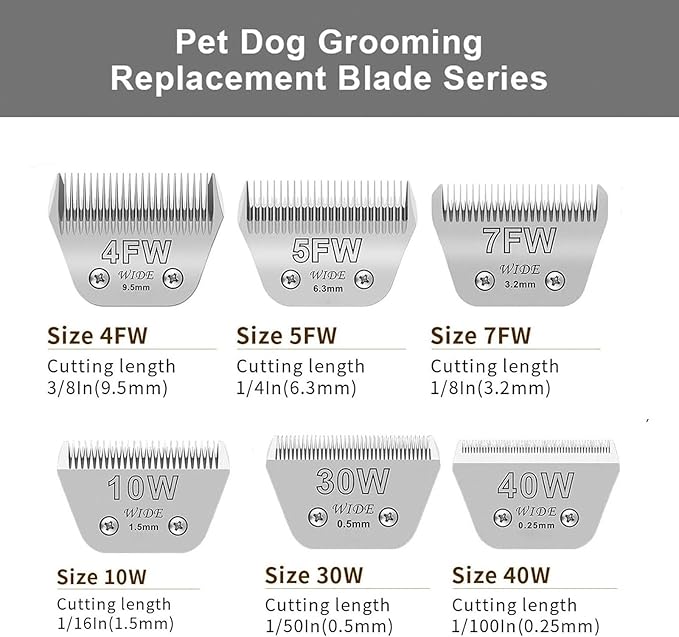 Audoc Wide Blades for Dog Grooming Blades Compatible with Andis,Oster A5,Wahl km10 Dog Clippers Stainless Steel Blades Blades for Animal Dog,Cat,Horse, (#7FW(3.2mm))