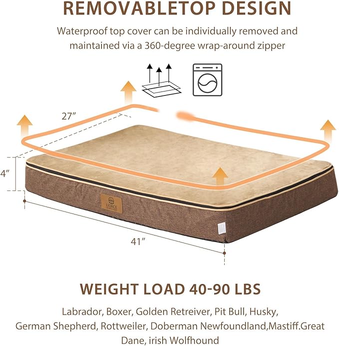 Memory Foam XL Dog Bed - 4” Thick Orthopedic Beds for Extra Large Dogs - Waterproof Dog Bed with Removable Washable Cover & Wrap-Around Zipper - Ultimate Comfort and Easy Maintenance