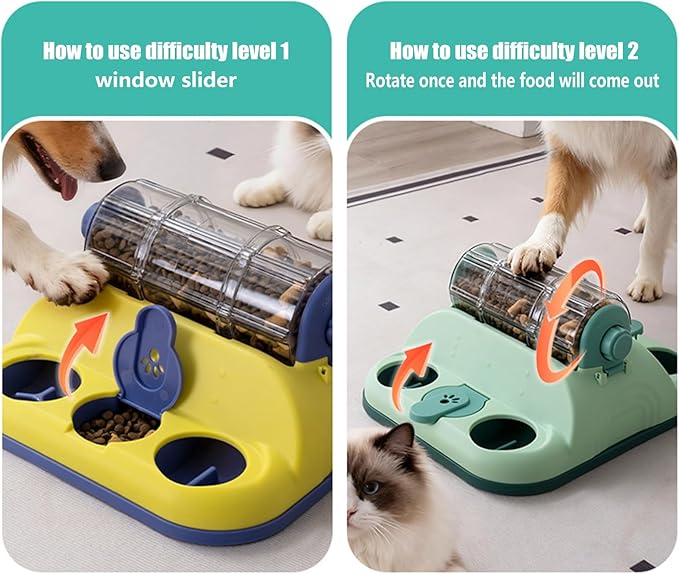 Dinochez Dog Toy, Interactive Slow Feeding Roller for Cats & Dogs - Fun Treat Dispensing, Puzzle Toy Small/Medium/Large Dogs Gifts, Dog Treat Puzzle (Yellow)