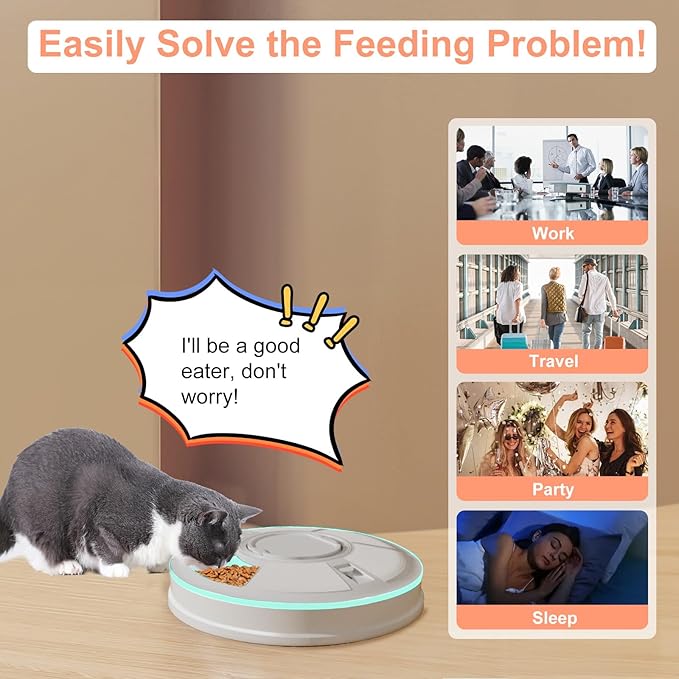 Automatic Cat Feeder for Dry Food,Supplement & Treats, 6 Compartment Timed Cat Food Dispenser for Cats and Small Dogs,No Ice Needed Automatic Dog Feeder (Green)