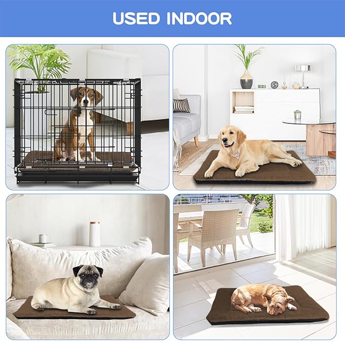 Washable Dog Crate Bed for Large Dogs, Soft Fluffy Pet Kennel Bed Mat Sleeping Mattress, Anti-Slip Travel Flat Pet Beds for Indoor & Outdoor Dogs (30" x 20", Brown)
