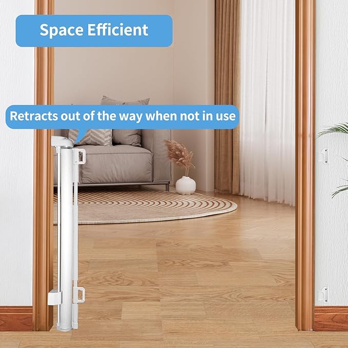 DEAR LOV 2 Pack Retractable Baby Gate,Mesh Baby Gate or Mesh Dog Gate,33" Tall,Extends up to 55" Wide,Child Safety Gate for Doorways, Stairs, Hallways(White,33"x55"