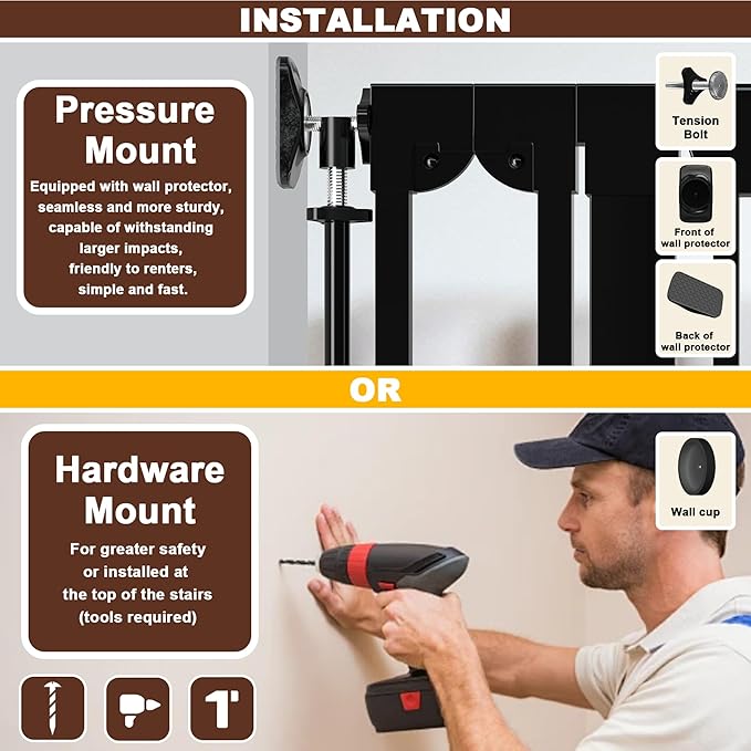 Clear Acrylic Baby Gate 29.5-47.2" Wide Pressure Mount Clear Dog Gate Indoor - No Drill Auto Close, Walk Through Baby Gates for Stair & Doorways & Hallway