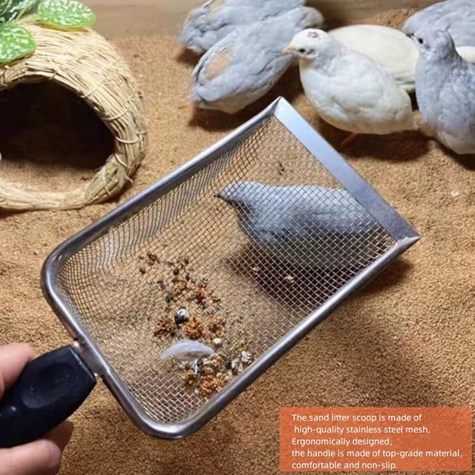 2PCS Reptile Sand Sifter Cat Litter Scoop Fine Mesh Metal Reptile Litter Cleaner Scooper for Sand Bedding Aquarium Terrarium Accessories
