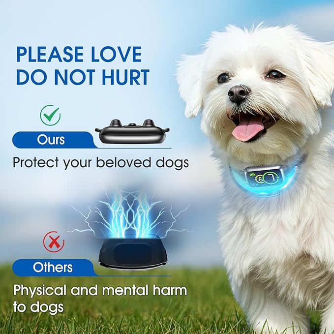 1S Stop Barking Smart Dog Bark Collar, Humane Anti Barking Device with Beep & Vibration, 7 Adjustable Sensitivity, Ultra-Light Bark Collar for Small Medium Large Dogs IP67 Waterproof Indoor Outdoor