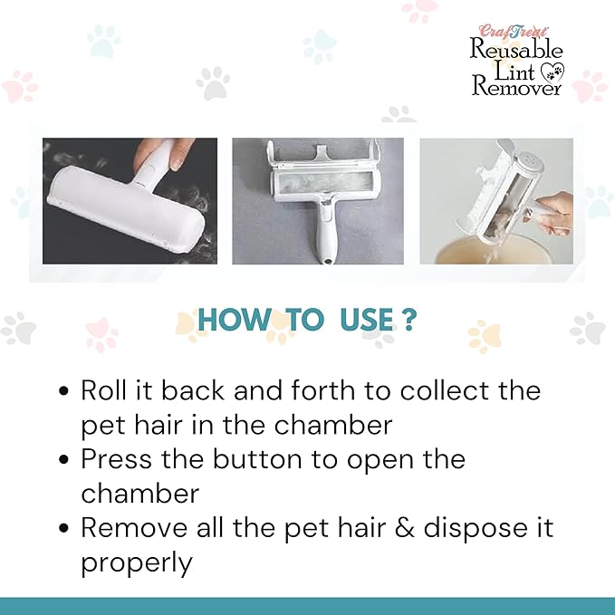 Craftreat Fur Remover Tool – Reusable Dog and Cat Hair Lint Roller – Perfect for Home, Furniture & Car Seats-Pet Hair Removal Tool for Couch-Reusable Pet Hair Remover Roller