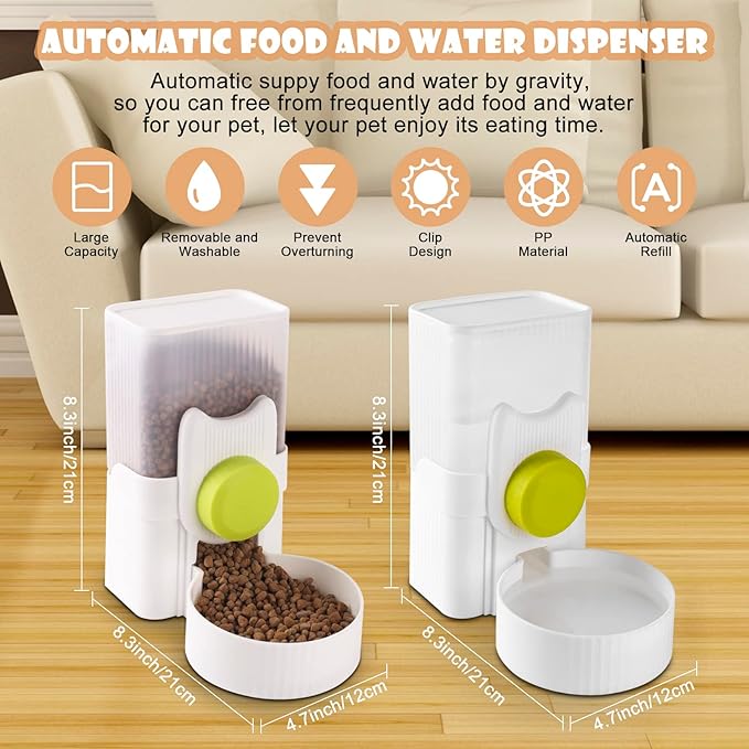 Automatic Replenish Pet Feeder, 1L Capacity Auto Gravity Cage Hanging Food Dispenser Set for Dog and Cat Small Animals, Removable Pet Food Bowl Food Container (Feeder, Green)