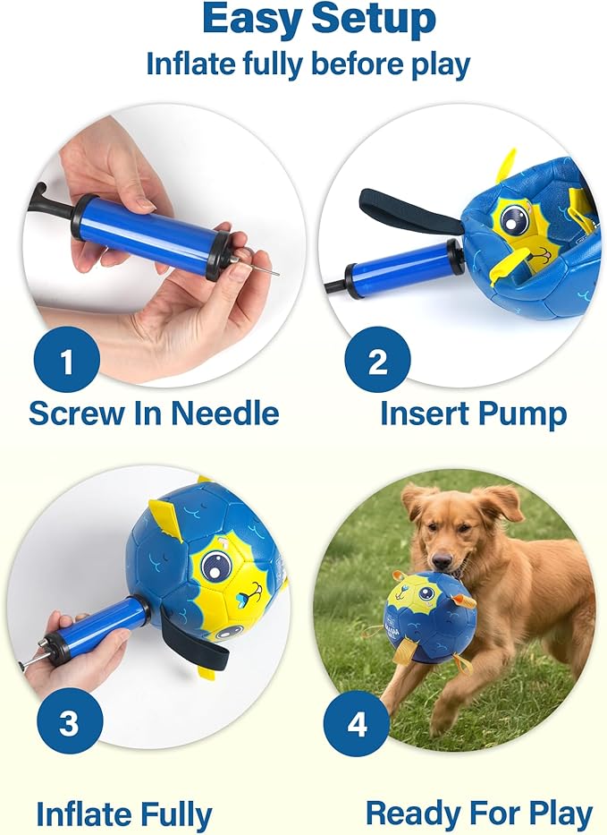 Race&Herd 7" Jolly Soccer Ball for Dogs - Tough Durable Dog Ball Toy with Straps, Pet Bouncy Herding Balls for Dogs, Floating Dog Balls with Tags for Water Fetch, BaaBaaBall (Blue)