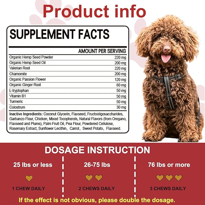 Hemp Calming Chews for Dogs, Dog Anxiety Relief Calming Treats 100% Natural Ingredients Calming Treats for Dog, Aid with Barking, Thunderstorms, Separation, 120 Count, Chicken Flavor