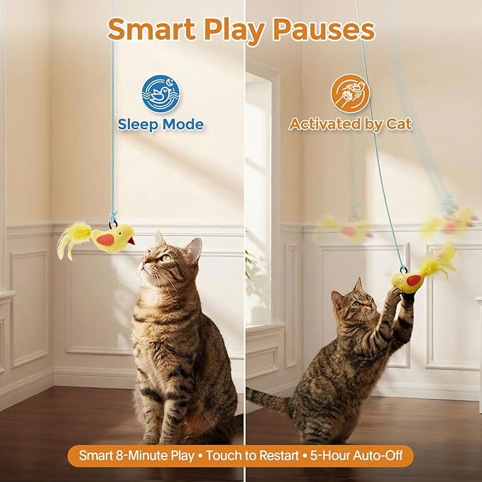 Interactive Cat Toys for Indoor Cats - 2 in 1 Automatic Cat Toy with Flying Bird,Smart Moving Wand Toy with 2 Modes, Auto On/Off Hanging Safe Toys for Bored Kitten & Adult Cats (Green)