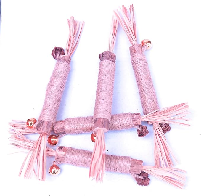 JoyArrive Natural Dried Matatabi Cat Chew Stick with Gall Fruit, Raffia Grass & Bell Cat Ball Toys, Handmade Silvervine Sticks Interactive Catnip Toys for Teething & Entertainment (Size L Color A)