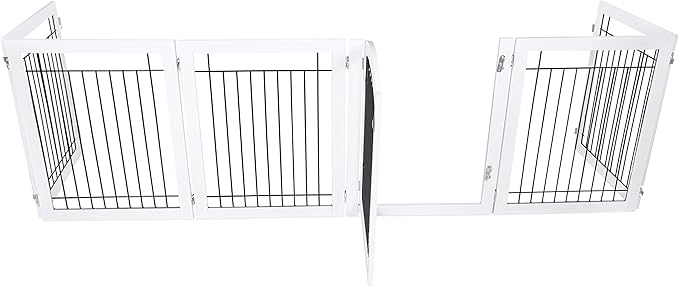 BIRDROCK HOME Indoor Dog Gate with Door - 6 Panel Safety Fence and Playpen for Pets - 30 Inch Tall Enclosure Kennel - Durable Wooden and Wire Design - Folding Z Shape Free Standing - White Finish