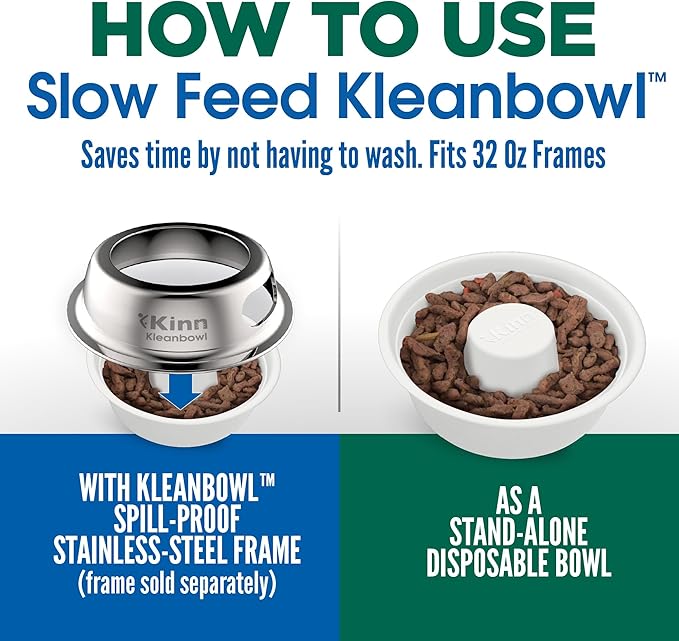 Kinn Slow Feeder Dog Bowl, Disposable Pet Food Dish to Slow Down Eating Dogs, Frame Refills, for Travel, Boarding, or Crate, Compostable Pet Travel Bowl, No Plastic, Leakproof, 4 Cups (12 Count)