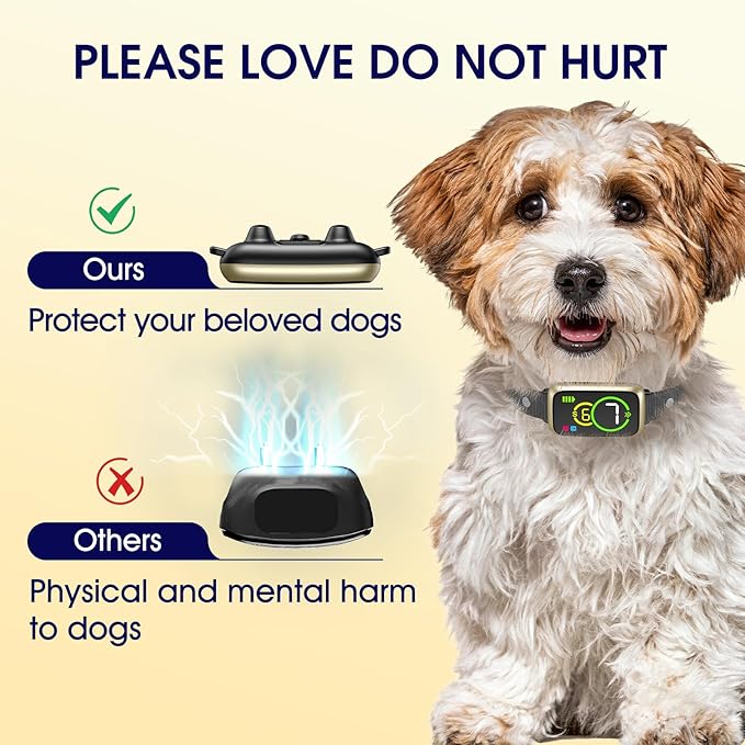 1S Stop Barking Smart Dog Bark Collar, Humane Anti Barking Device with Beep & Vibration, 7 Adjustable Sensitivity, Ultra-Light Bark Collar for Small Medium Large Dogs IP67 Waterproof Indoor Outdoor