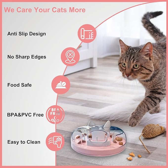 YallMiaul Interactive Cat Treat Puzzle, Food Dispenser, Cat Stimulation Maze, Slow Feeder, Enrichment Toys for Indoor Cats and Kittens (Light Pink)