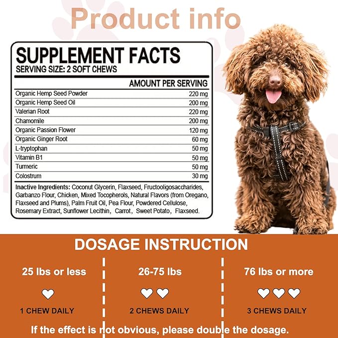 Hemp Calming Chews for Dogs Help with Dog Anxiety Relief, Stress, Seperation, Barking, Storms, Thunder - Dog Calming Treats - 120 Count - Beef Flavor
