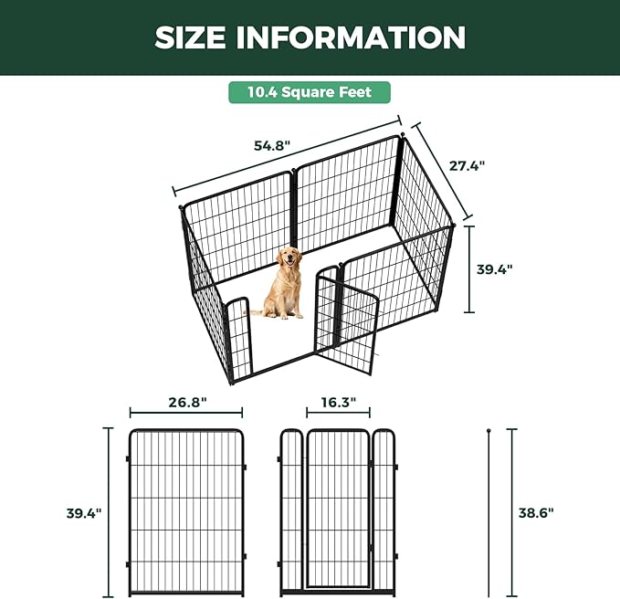 FXW Homeplus Unleashed Indoor Dog Playpen - Stress-Free and Safe Play, Heavy Duty 40 Inch 6 Panels Dog Pen for Medium and Large Dogs, Black│Patented