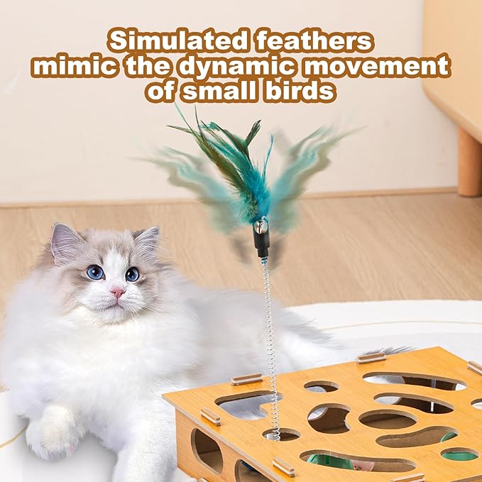 YAGUAN Cat Scratch Puzzle Enrichment Box,Cat Toy Box for Indoor,Cat Toy Box with 2 Balls & 1 Cats Teasers