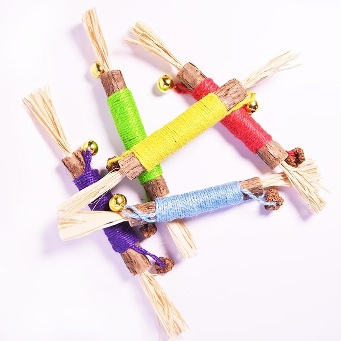 JoyArrive Natural Dried Matatabi Cat Chew Stick with Gall Fruit, Raffia Grass & Bell Cat Ball Toys, Handmade Silvervine Sticks Interactive Catnip Toys for Teething & Entertainment (Size L Color B)