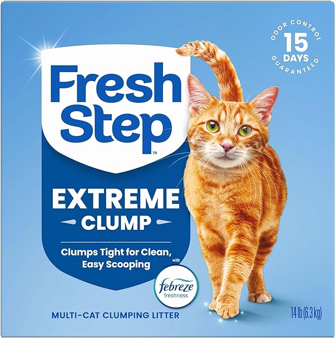 Fresh Step Extreme Clumping Litter With Febreze Freshness, Mountain Spring Scent Clumping Cat Litter With Guaranteed Odor Control, 14 lb. Box