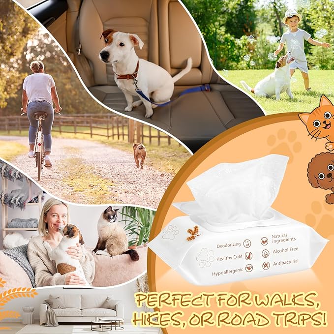 Treela 10 Packs of 800 Dog Wipes Pet Wipes Cat Grooming Supplies for Paws, Butt, Ear, Skin, Eye, Body Bath Cleaning Stain Odor Remover, Home or Travel Use (Wheat)
