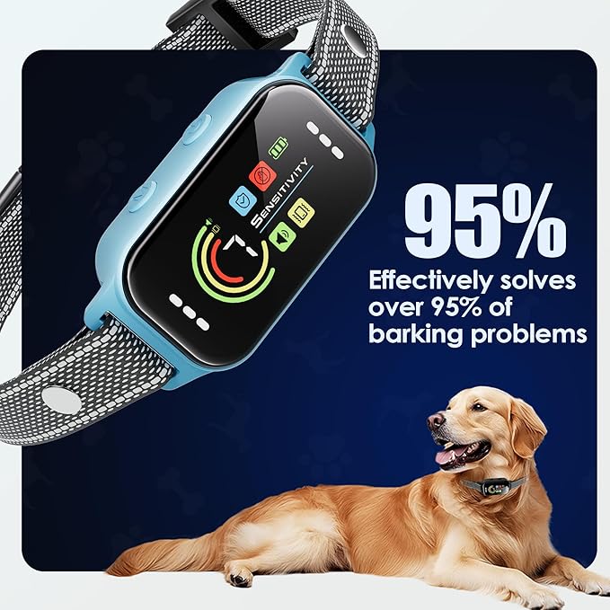 JEUJE Dog Bark Collar,Bark Collar for Large Medium Small Dogs, Anti Barking Training Collar with 7-Level Sensitivity + 5 Safety Modes Humane Training System-Blue