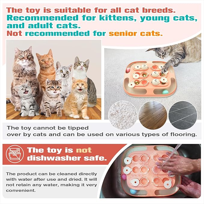 KADTC 2 Ways to Play Large Size Cat Treat Puzzle Toy U.S. Brand & Design Tracking Balls for Indoor Cats Puzzles Feeder Kitten Stimulating Enrichment Slow Feeding Toys Interactive Brain-Teasing Game