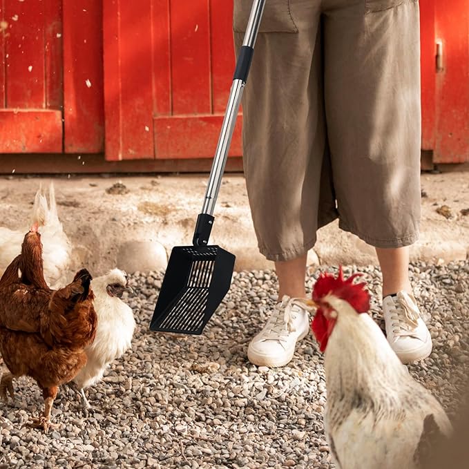 KeFanta Cat Litter Scoop, 41in Metal Kitty Poop Scooper, Heavy Duty Stainless Steel Sifting Shovel with Long Handle for Chicken Coop