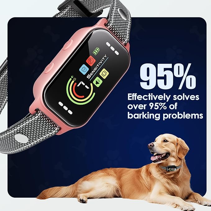 JEUJE Dog Bark Collar,Bark Collar for Large Medium Small Dogs, Anti Barking Training Collar with 7-Level Sensitivity + 5 Safety Modes Humane Training System-Pink