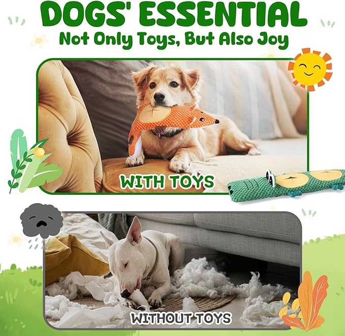 XIUGOAL Dog Toys for Aggressive Chewers, 2 Pack No Stuffing Interactive Dog Toys for Boredom and Teething, Squeaky Chew Toy for Small, Medium Breed to Keep Them Busy