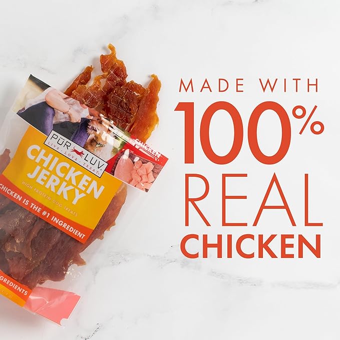 Pur Luv Chicken Jerky Dog Treats, Made with 100% Real Chicken Breast, 16 Ounces, Healthy, Easily Digestible, Long-Lasting, High Protein, Satisfies Dog's Urge to Chew