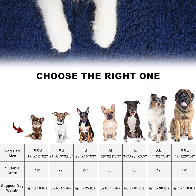 Bedfolks Waterproof Crate Bed, Plush Dog & Cat Kennel Pad with Removable Cover, Fluffy Washable Faux Fur Bed, 17"x12", Solid Dark Blue