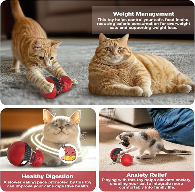 RUIDAY Treat Dispensing Cognitive Dog Toys Dog Puzzle Feeder Toy for Dogs and Cats with Bird Chirping Adjustable Food Dispenser Slow Feeding for Small Medium Large Dogs & Cats (Red)