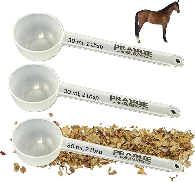 Prairie Horse Supply Supplement Scooper, Durable Measuring Spoons & Pet Food Scoop for Accurate Dosages, Ideal for Horse, Pet & Animal Supplements, 4.5 Inch Long Handle, 30ml/2 Tablespoons (3 Pack)
