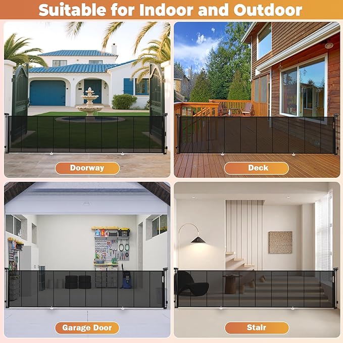 236" Retractable Baby Gates Dog Gate Extra Wide, 42" Tall Child Pet Safety Gate with Reinforced Strips for Stairs, Long Mesh Garage Gates Fence for Outdoor Indoor Large Openings Driveway Decks Patio