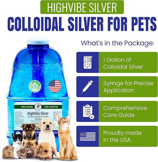 Holistic Pet Care - Colloidal Silver for Dogs, Cats, Horses & Birds - 20 PPM Effective Wound Care, Hot Spot Treatment, Skin Relief & Immune Support - All-Natural Pet Colloidal Silver (1 Gallon)