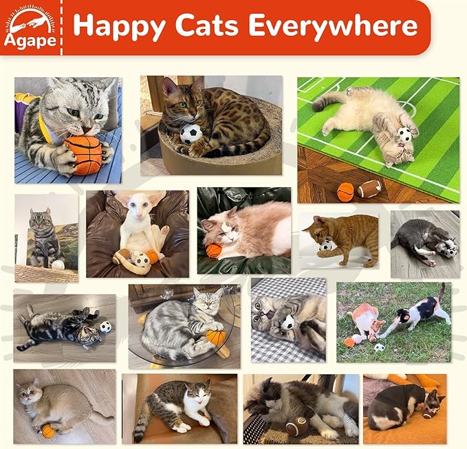 Agape 100% Catnip & Silvervine Filled Cat Toys, Interactive Chew & Kicker Balls for Indoor Cats, Enrichment and Teeth Cleaning Fun for Bored Cats and Kittens, 4 Pack Natural Crinkle Cat Toy with Sound